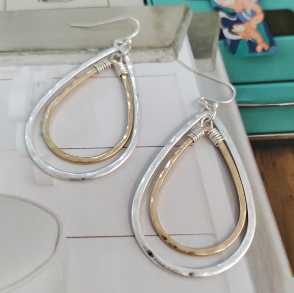 Boutique Brand Jewelry - NWT Boutique Silver Gold Earrings Women Hammered Teardrop Dangle Drop Fish H…